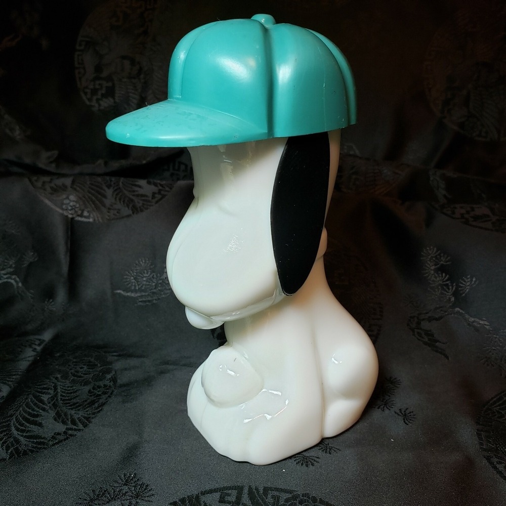 1969 Snoopy EMPTY Milk Glass Avon Aftershave Bottle 6" Baseball Cap